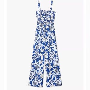 Kate Spade Tropical Foliage Smocked Jumpsuit
